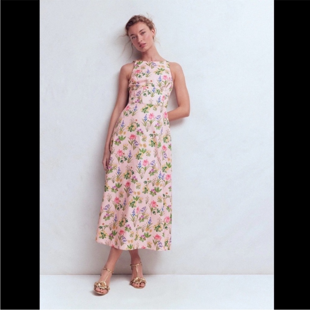 NWT Boden Silvia Boned Bodice Maxi Dress in French Pink Delicate Blossom